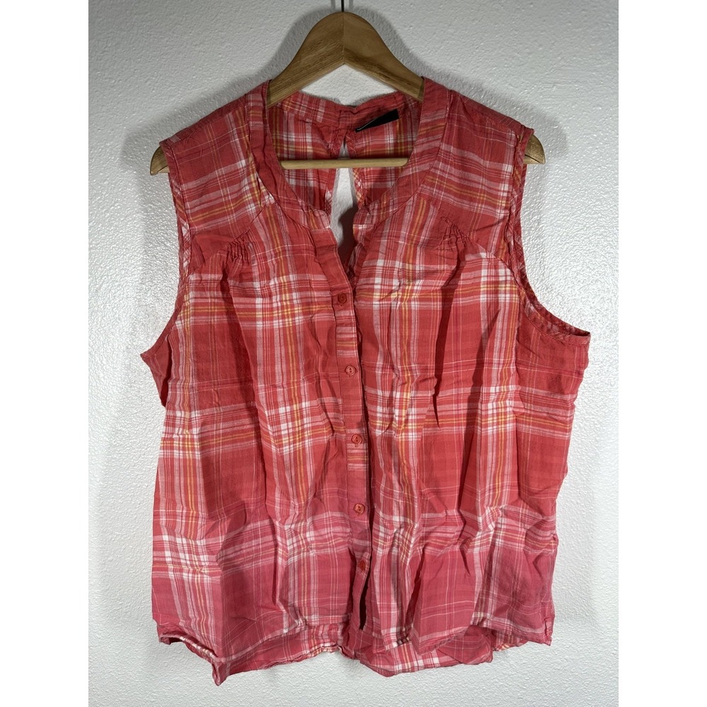 Jane Ashley Shirt Womens 3X Pink Plaid Sleeveless Button‎ Front Blouse Top